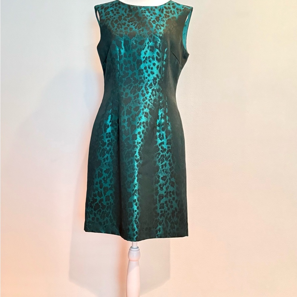 Tahari Teal and Black Midi Dress